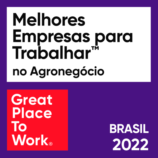 Image of the "Best Companies to Work for in Agribusiness" certificate, provided by O Great Place To Work Brasil 2022.