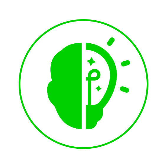 The image shows a person's face on one side and a lamp on the other, generating ideas and insights.