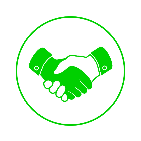 The image depicts the representation of two hands shaking each other, symbolizing the closing of a contract.