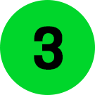 Illustration of black number 3 with rounded edges, green background in list format.