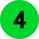 Illustration of black number 4 with rounded edges, green background in list format.