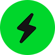 Illustration of a black lightning icon on a rounded green background