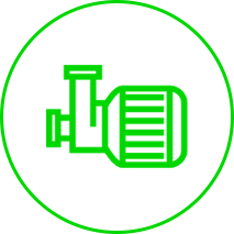 Motor pump icon, representing equipment used to pump liquids or fluids, generally powered by an engine, for various industrial, agricultural or domestic purposes.