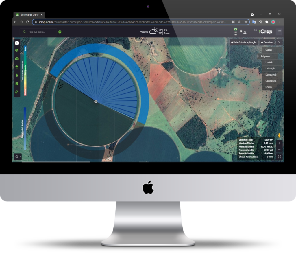 Here we see a dashboard with informative graphics, providing relevant insights and analyzes on the quality of pressurization of irrigations carried out in the equipment area.